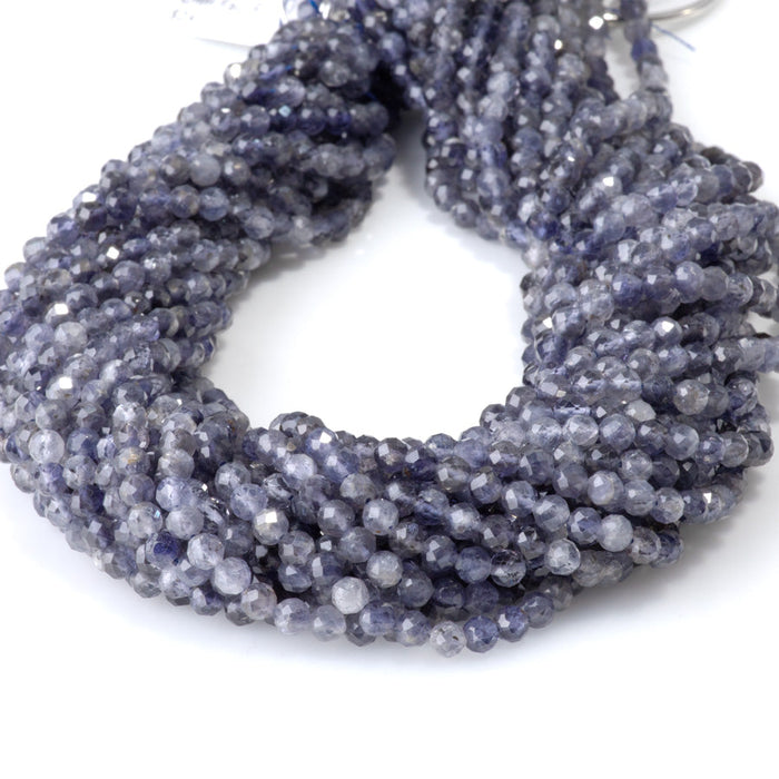 This is a Dakota Stones 4mm Iolite Gemstone strand with AA grade faceted round beads in 15-16 inch strand.