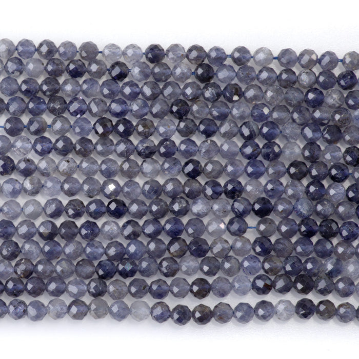 This is a Dakota Stones 4mm Iolite Gemstone strand with AA grade faceted round beads in 15-16 inch strand.