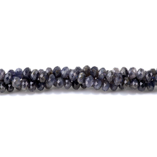 This is a Dakota Stones 5x8mm Iolite Gemstone strand with faceted rondelle beads in 15-16 inch strand.