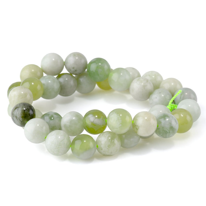 Green and White Jade 10mm Round - 15-16 Inch