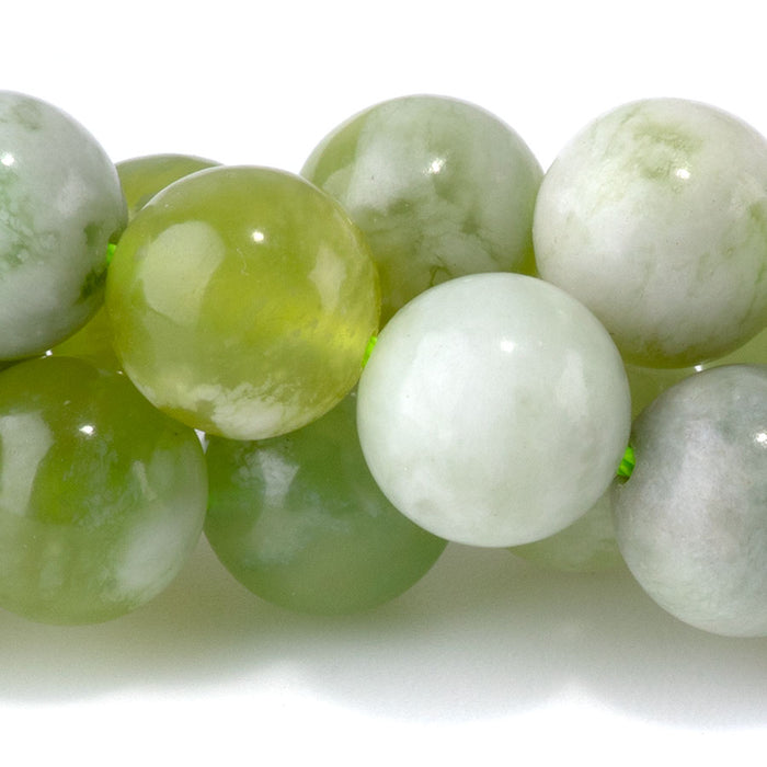 Green and White Jade 10mm Round - 15-16 Inch