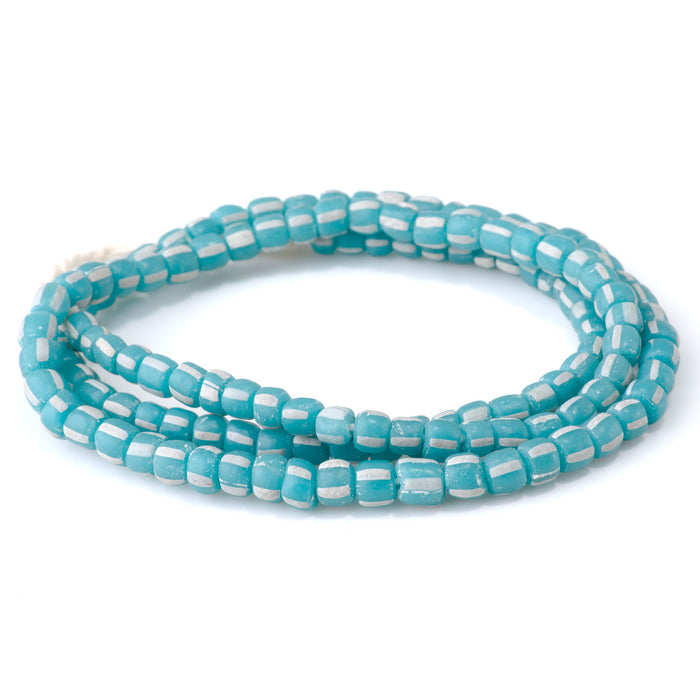 Java Glass 5mm Blue Irregular Barrel Beads - 24 Inch