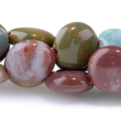 This is a Dakota Stones 12mm Kabamby Ocean Jasper Gemstone strand with coin beads in 8 inch strand.