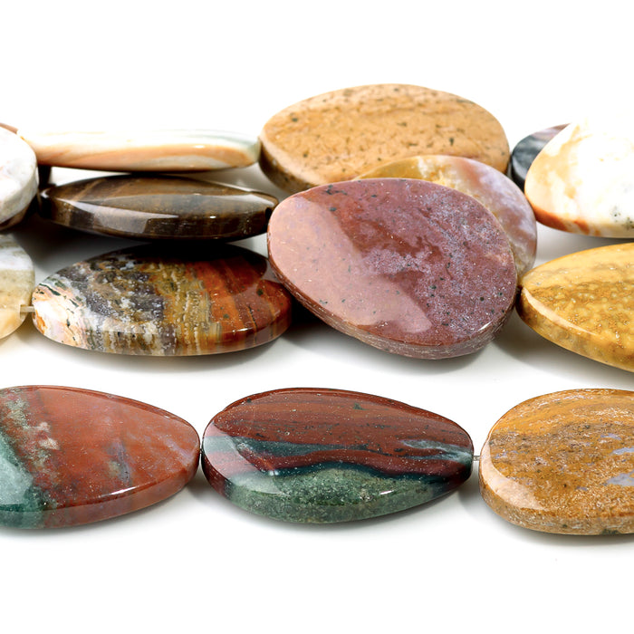 Kabamby Ocean Jasper 25-35mm Free Form Oval 8-Inch