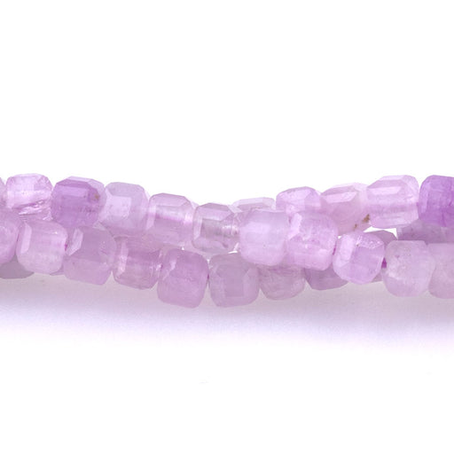 This is a Dakota Stones 3mm Kunzite Gemstone strand with AA grade table-cut cube beads in 15-16 inch strand.