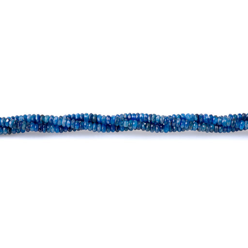 This is a Dakota Stones 2x4mm Kyanite Thin Gemstone strand with A grade faceted rondelle beads in 15-16 inch strand.