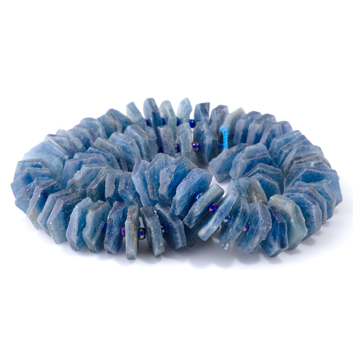Kyanite 3-5x14-16mm Freeform Hexagon Wheel - 15-16 Inch
