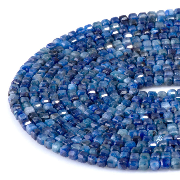 This is a Dakota Stones 3mm Blue Kyanite Gemstone strand with A grade table-cut cube beads in 15-16 inch strand.