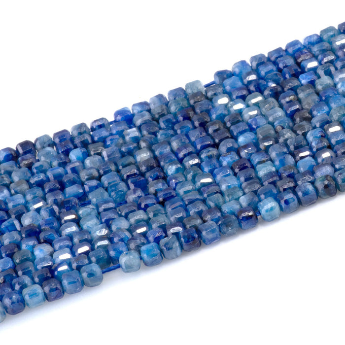 This is a Dakota Stones 3mm Blue Kyanite Gemstone strand with A grade table-cut cube beads in 15-16 inch strand.
