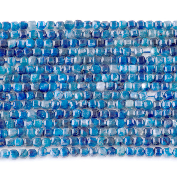 This is a Dakota Stones 3mm Blue Kyanite Gemstone strand with A grade table-cut cube beads in 15-16 inch strand.