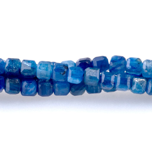 This is a Dakota Stones 3mm Blue Kyanite Gemstone strand with A grade table-cut cube beads in 15-16 inch strand.