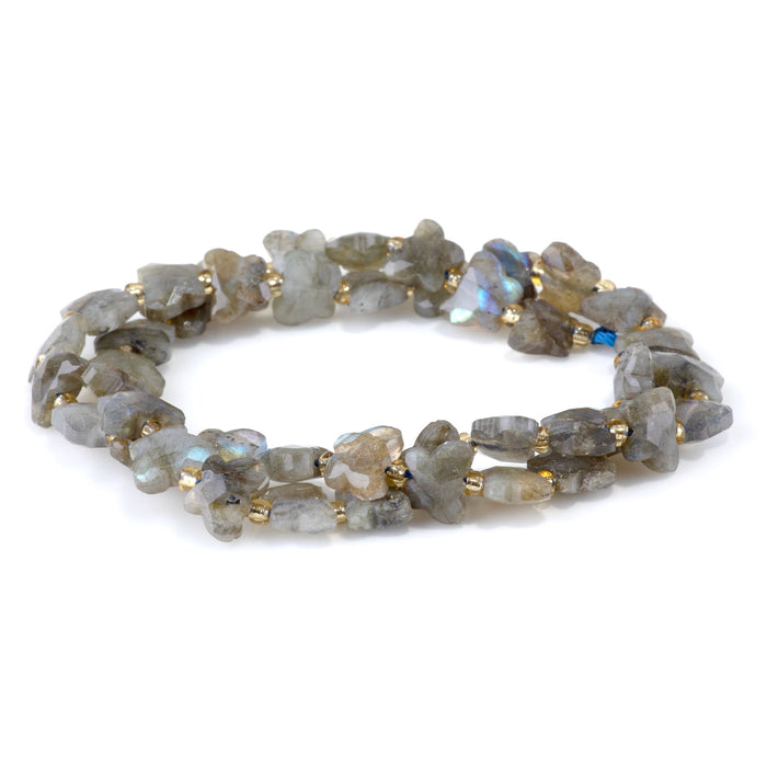 This is a Dakota Stones 10x8mm Labradorite Butterfly Gemstone strand with A grade faceted beads in 15-16 inch strand.