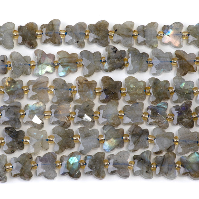 This is a Dakota Stones 10x8mm Labradorite Butterfly Gemstone strand with A grade faceted beads in 15-16 inch strand.