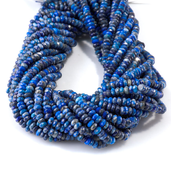 This is a Dakota Stones 2x4mm Lapis Gemstone strand with faceted rondelle beads in 15-16 inch strand.