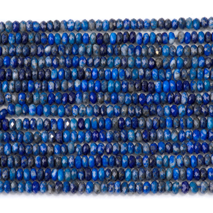 This is a Dakota Stones 2x4mm Lapis Gemstone strand with faceted rondelle beads in 15-16 inch strand.
