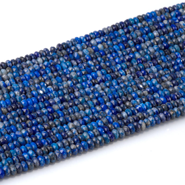 This is a Dakota Stones 2x4mm Lapis Gemstone strand with faceted rondelle beads in 15-16 inch strand.