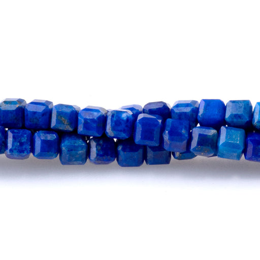 This is a Dakota Stones 3mm Lapis Gemstone strand with A grade table-cut cube beads in 15-16 inch strand.