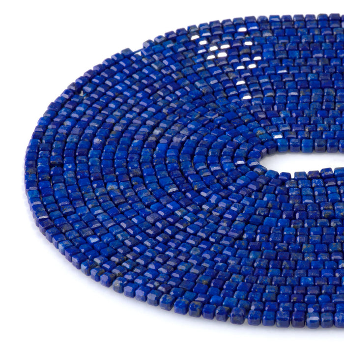 This is a Dakota Stones 3mm Lapis Gemstone strand with AAA grade table-cut cube beads in 15-16 inch strand.