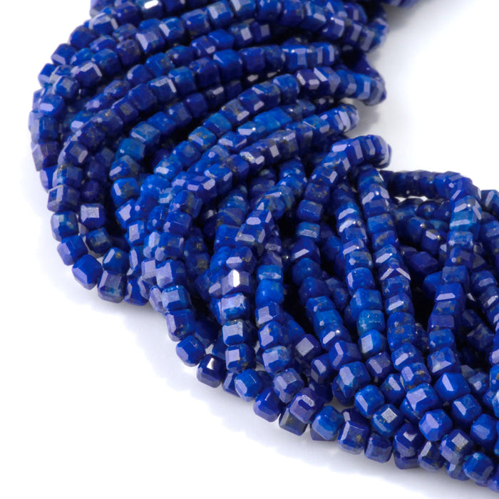 This is a Dakota Stones 3mm Lapis Gemstone strand with AAA grade table-cut cube beads in 15-16 inch strand.