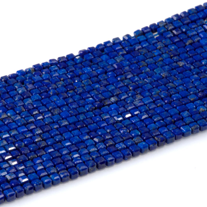 This is a Dakota Stones 3mm Lapis Gemstone strand with AAA grade table-cut cube beads in 15-16 inch strand.