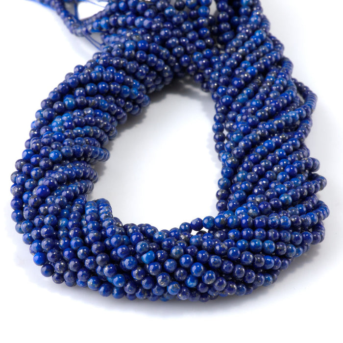 This is a Dakota Stones 3mm Lapis Gemstone strand with round beads in 15-16 inch strand.
