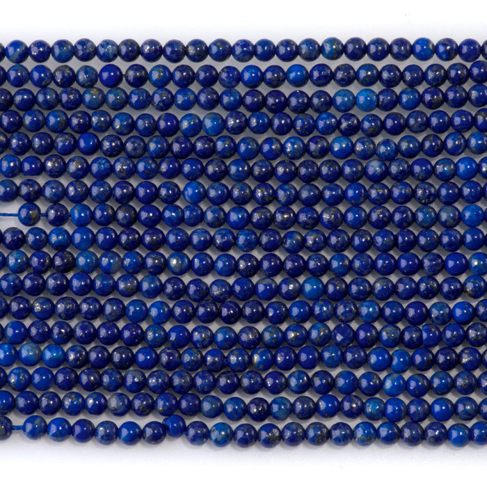 This is a Dakota Stones 3mm Lapis Gemstone strand with round beads in 15-16 inch strand.