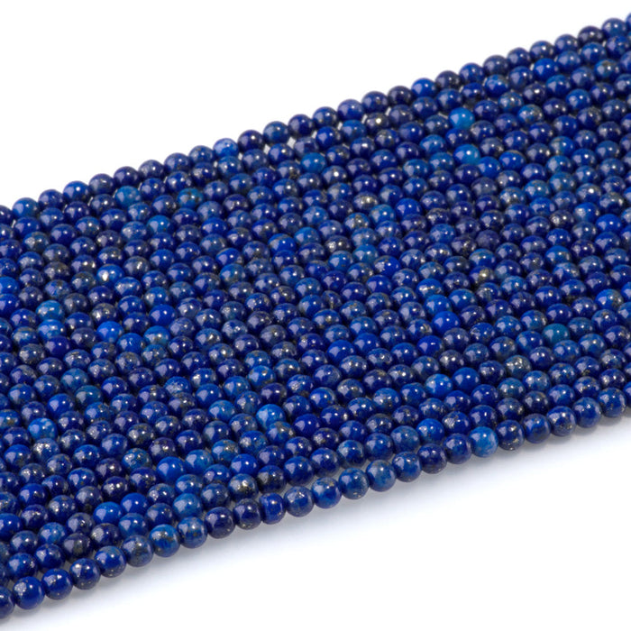 This is a Dakota Stones 3mm Lapis Gemstone strand with round beads in 15-16 inch strand.
