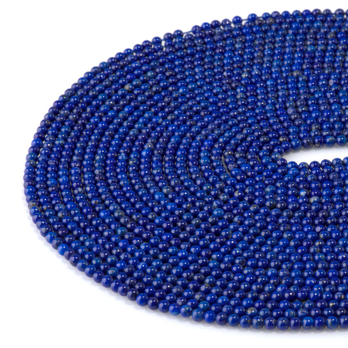 This is a Dakota Stones 3mm Lapis Gemstone strand with AAA grade round beads in 15-16 inch strand.