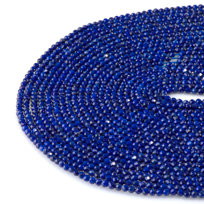This is a Dakota Stones 3mm Lapis Gemstone strand with AAA grade faceted round beads in 15-16 inch strand.
