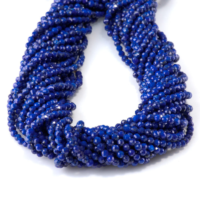 This is a Dakota Stones 3mm Lapis Gemstone strand with AAA grade faceted round beads in 15-16 inch strand.