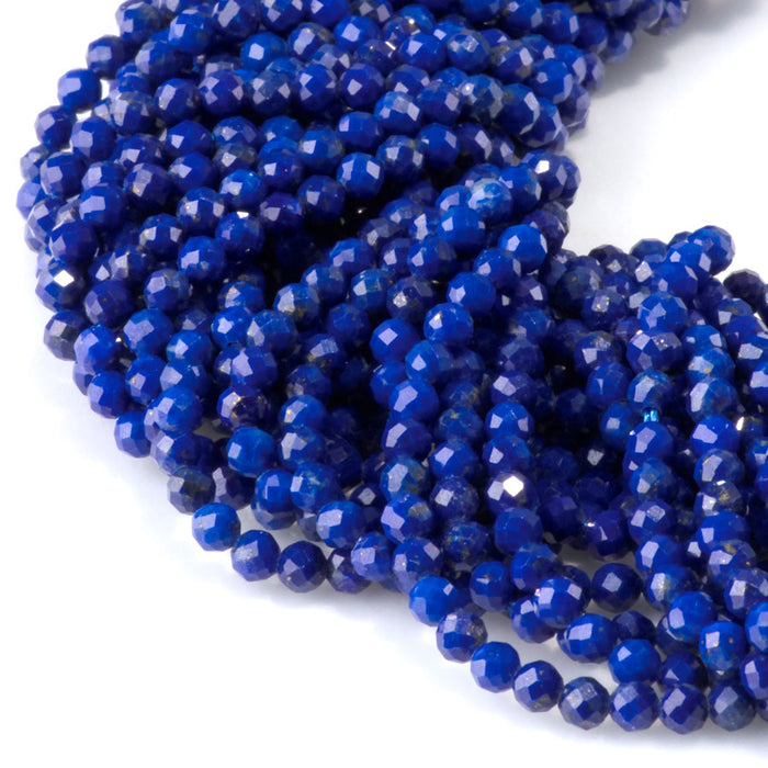 This is a Dakota Stones 3mm Lapis Gemstone strand with AAA grade faceted round beads in 15-16 inch strand.