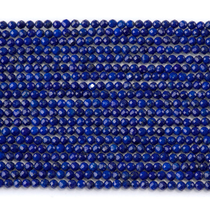 This is a Dakota Stones 3mm Lapis Gemstone strand with AAA grade faceted round beads in 15-16 inch strand.