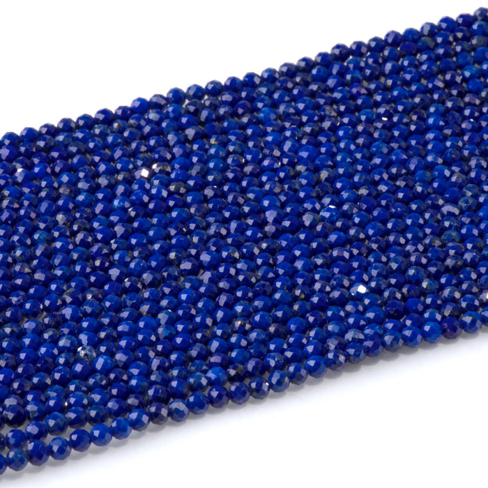 This is a Dakota Stones 3mm Lapis Gemstone strand with AAA grade faceted round beads in 15-16 inch strand.