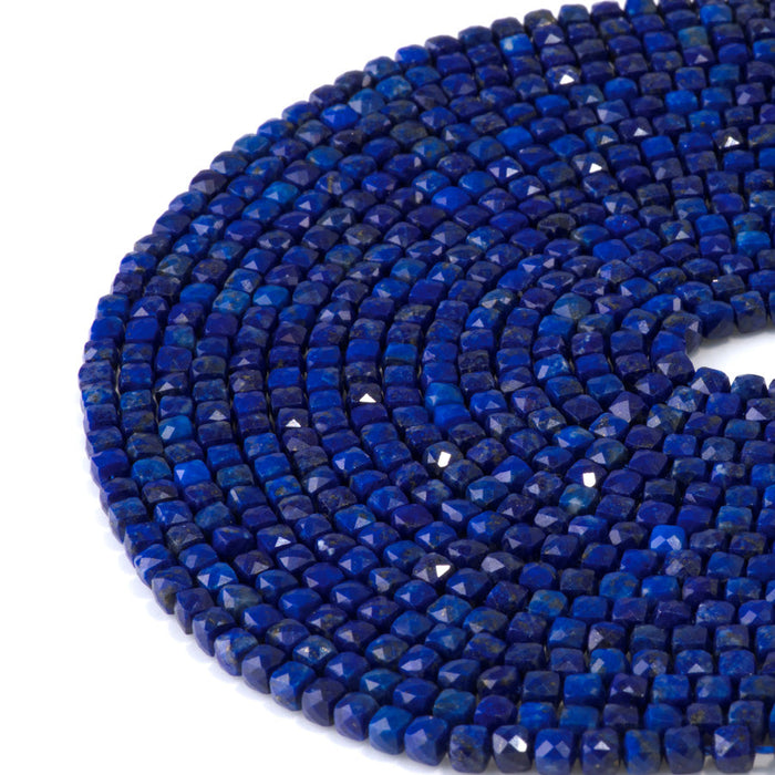 This is a Dakota Stones 4mm Lapis Gemstone strand with AAA grade faceted cube beads in 15-16 inch strand.