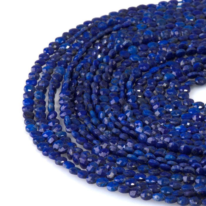 This is a Dakota Stones 4mm Lapis Gemstone strand with A grade faceted coin beads in 15-16 inch strand.