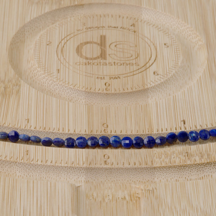 This is a Dakota Stones 4mm Lapis Gemstone strand with A grade faceted coin beads in 15-16 inch strand.