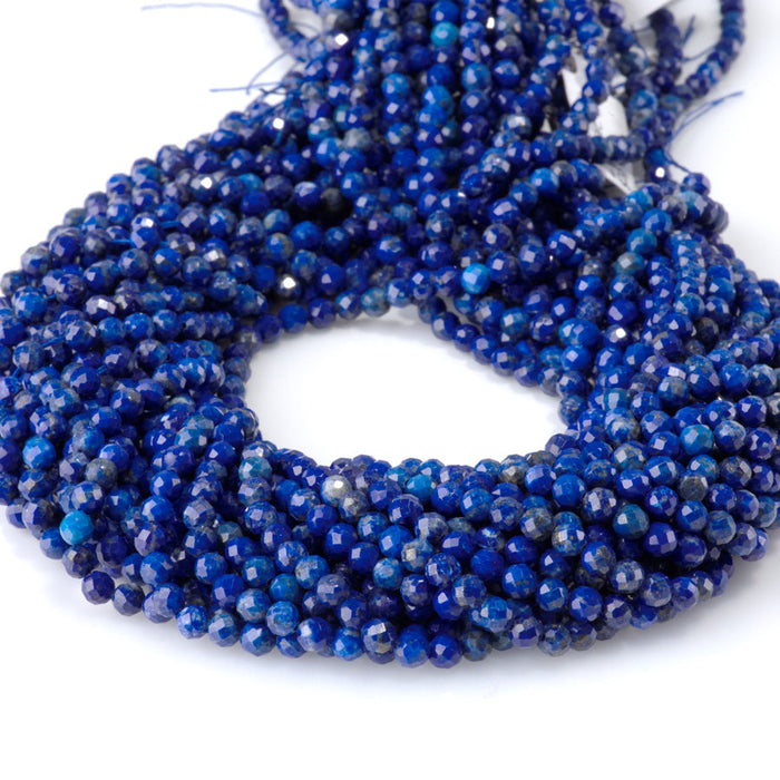 This is a Dakota Stones 4mm Lapis Gemstone strand with faceted round beads in 15-16 inch strand.