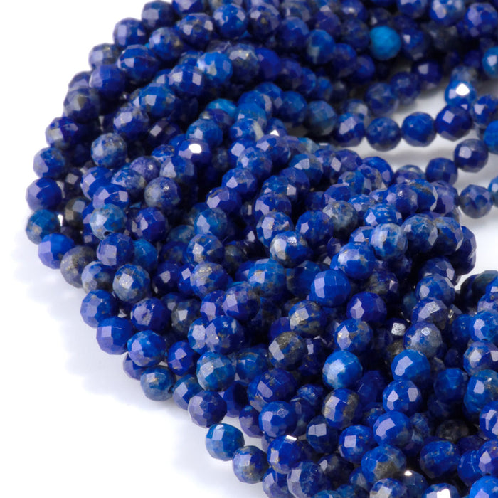 This is a Dakota Stones 4mm Lapis Gemstone strand with faceted round beads in 15-16 inch strand.