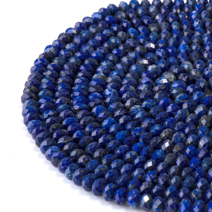 This is a Dakota Stones 4x6mm Lapis Gemstone strand with faceted rondelle beads in 15-16 inch strand.
