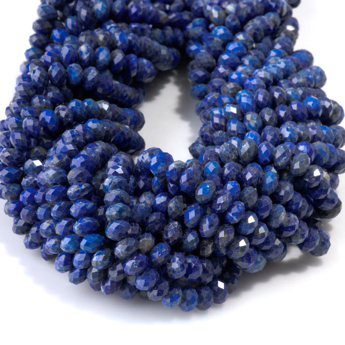 This is a Dakota Stones 4x6mm Lapis Gemstone strand with faceted rondelle beads in 15-16 inch strand.