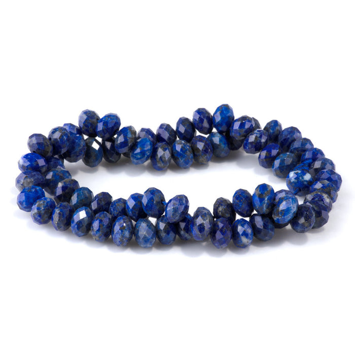 This is a Dakota Stones 5x8mm Lapis Gemstone strand with faceted rondelle beads in 15-16 inch strand.