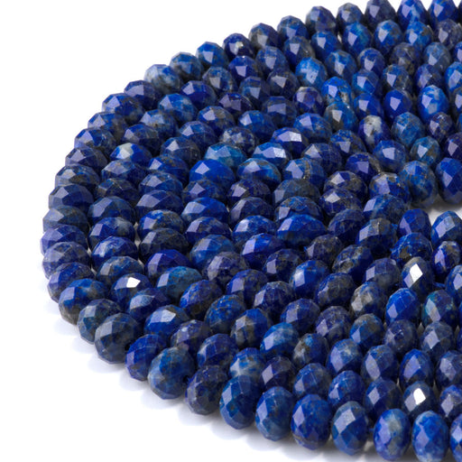 This is a Dakota Stones 5x8mm Lapis Gemstone strand with faceted rondelle beads in 15-16 inch strand.