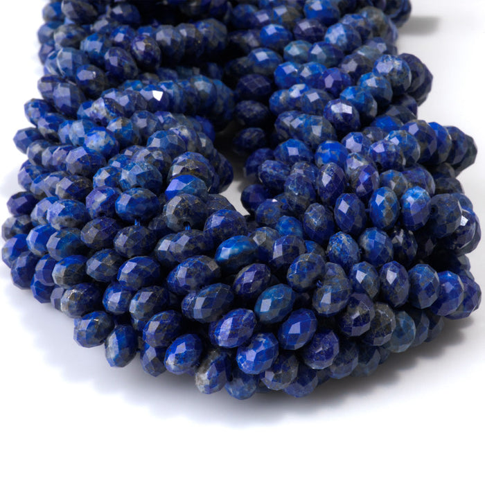 This is a Dakota Stones 5x8mm Lapis Gemstone strand with faceted rondelle beads in 15-16 inch strand.