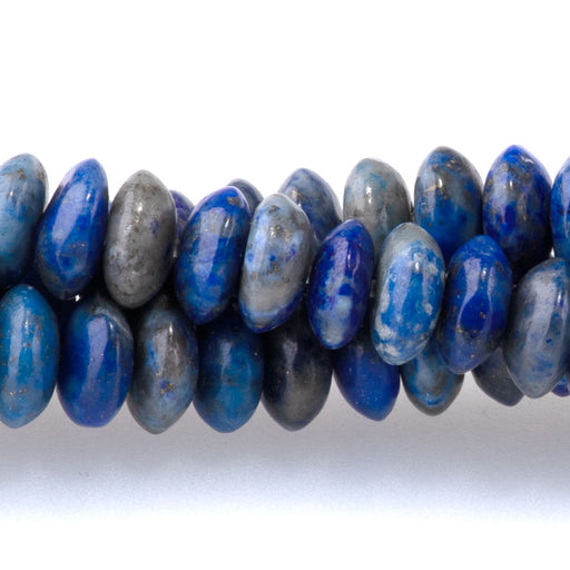 This is a Dakota Stones 6x3mm Lapis Saucer Gemstone strand of round beads in 15-16 inch strand.