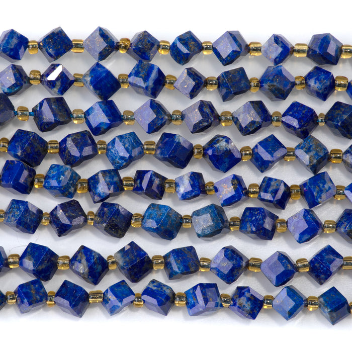 Lapis 6x8mm Corner Drilled Table Cut Cube A Grade - 15-16 Inch