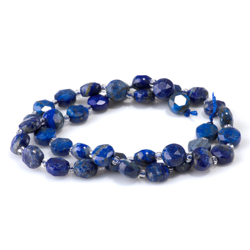 This is a Dakota Stones 8mm Lapis Gemstone strand with star cut faceted coin beads in 15-16 inch strand.