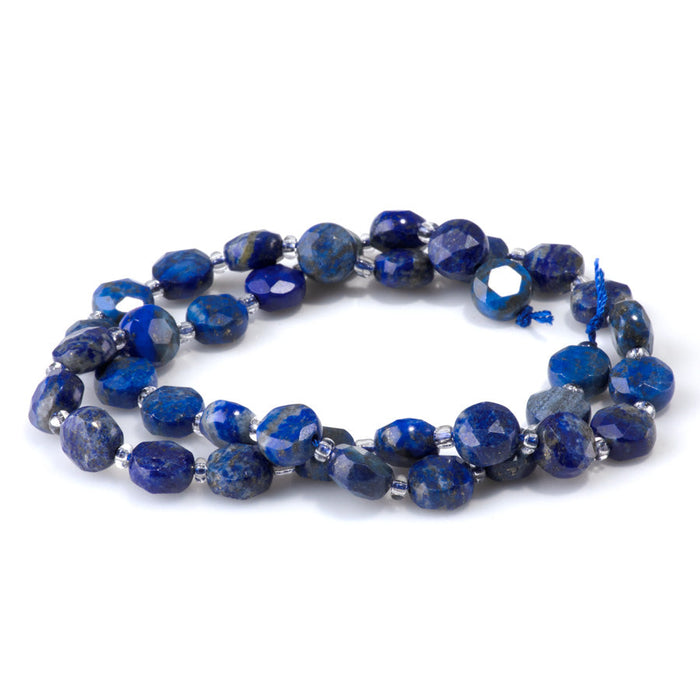 This is a Dakota Stones 8mm Lapis Gemstone strand with star cut faceted coin beads in 15-16 inch strand.