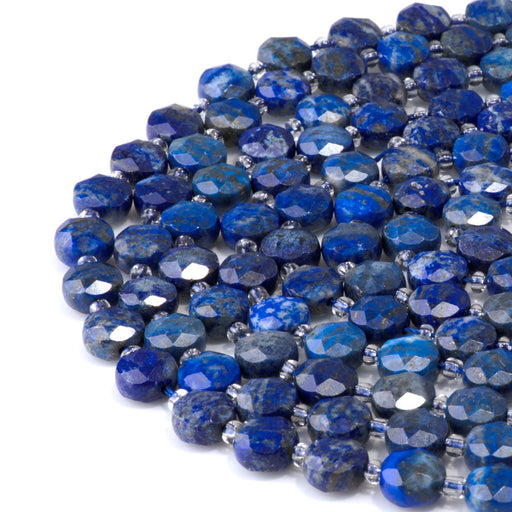 This is a Dakota Stones 8mm Lapis Gemstone strand with star cut faceted coin beads in 15-16 inch strand.