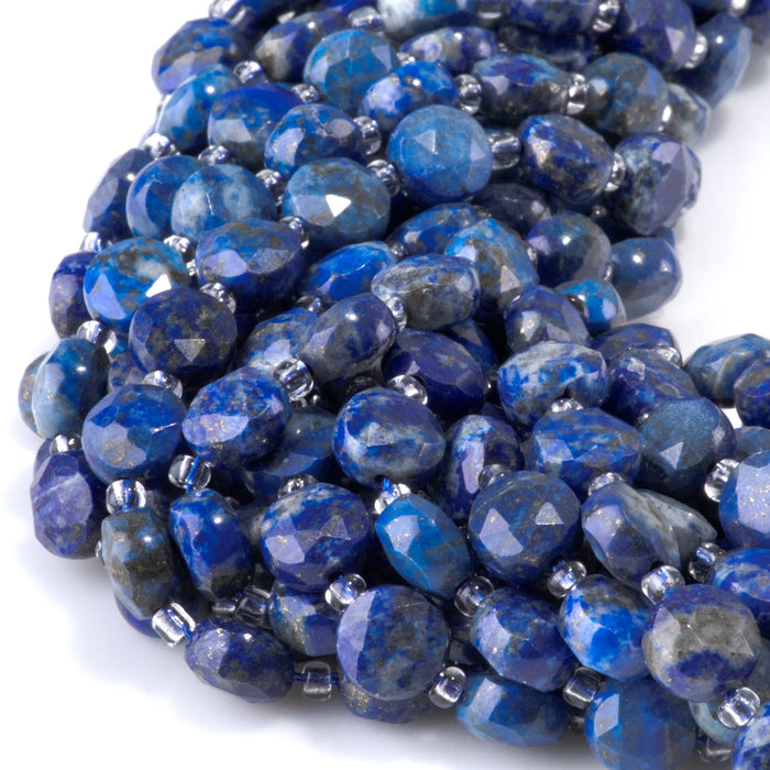 This is a Dakota Stones 8mm Lapis Gemstone strand with star cut faceted coin beads in 15-16 inch strand.