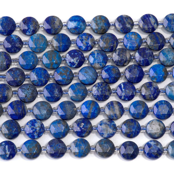 This is a Dakota Stones 8mm Lapis Gemstone strand with star cut faceted coin beads in 15-16 inch strand.